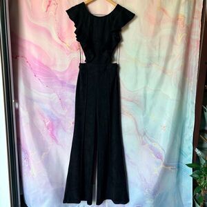 Flying Tomato S Black Stretchy Faux Suede Jumpsuit Boho Boardwalk Artsy Cocktail